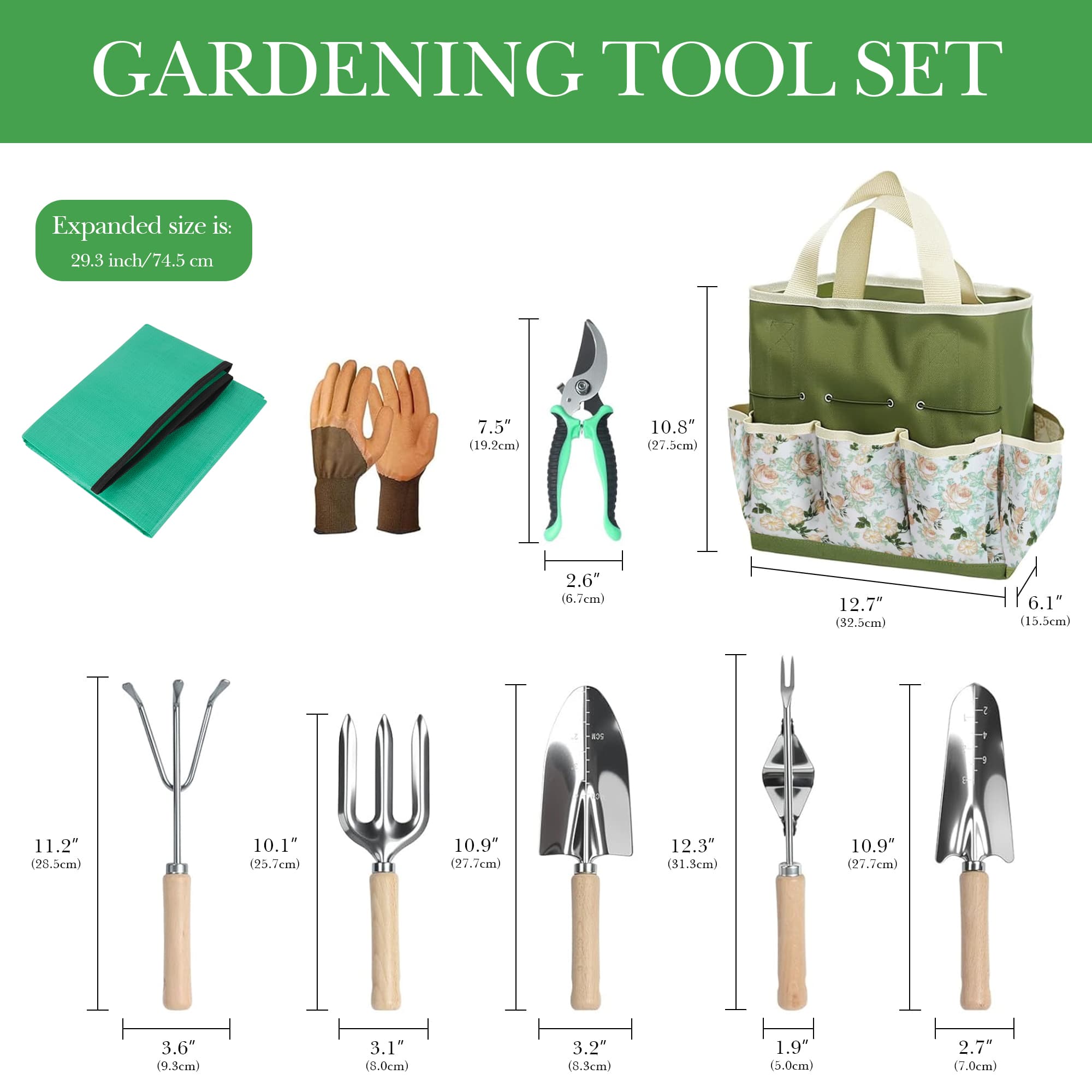 ReignSword Gardening Tools Set, 9 Piece Set Heavy Duty Gardening Hand Tools with Storage Bag, Repotting Mat and Greeting Card, Ideal Gifts for Women & Men - 3