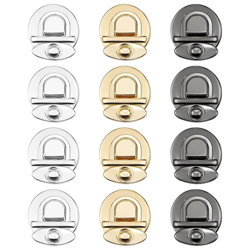 ReignSword 12 Pcs Purse Lock, Alloy Tuck Lock Purse Snap Closure, Press Lock Purse Clasp Hardware Clip Buckle for DIY Craft Wallets Bag Leather Handbags (Gold, Silver, Black)