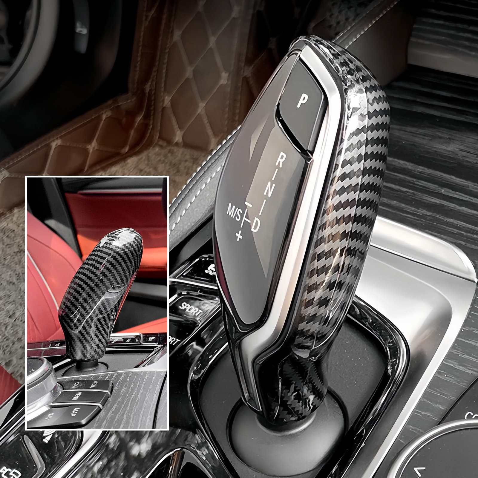 ReignSword Car Gear Shift Knob Cover, Carbon Fiber Pattern Gear Shift Knob Cover, Car Shift Protector Cover Compatible with BMW 5 Series X3 X4 IX3 - 4