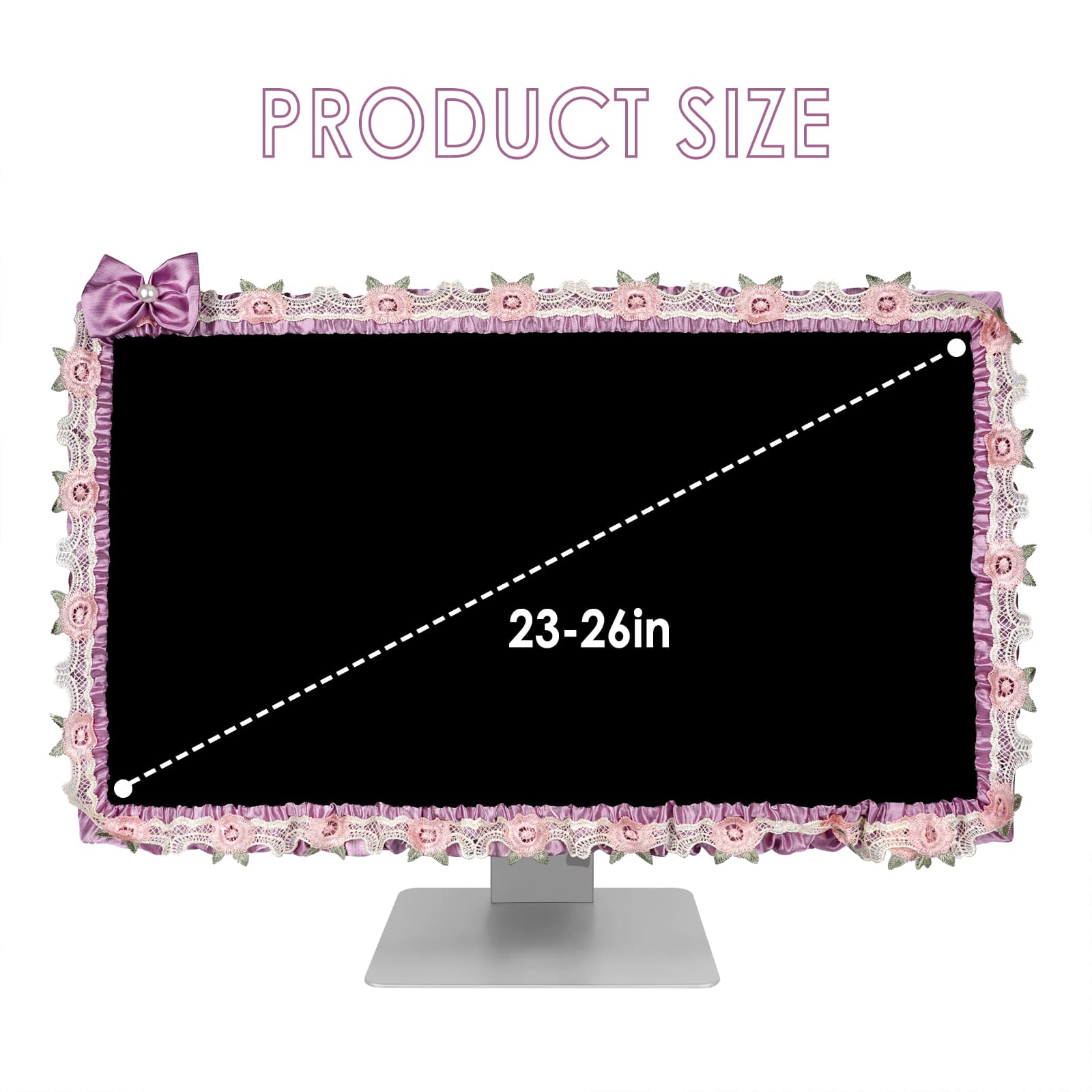 ReignSword 2 Pcs 23''-26'' Cute Computer Monitor Cover with Bow Tie, Lovely Computer Accessories with Lace Design, Monitor Dust Cover Protector (Purple) - 1