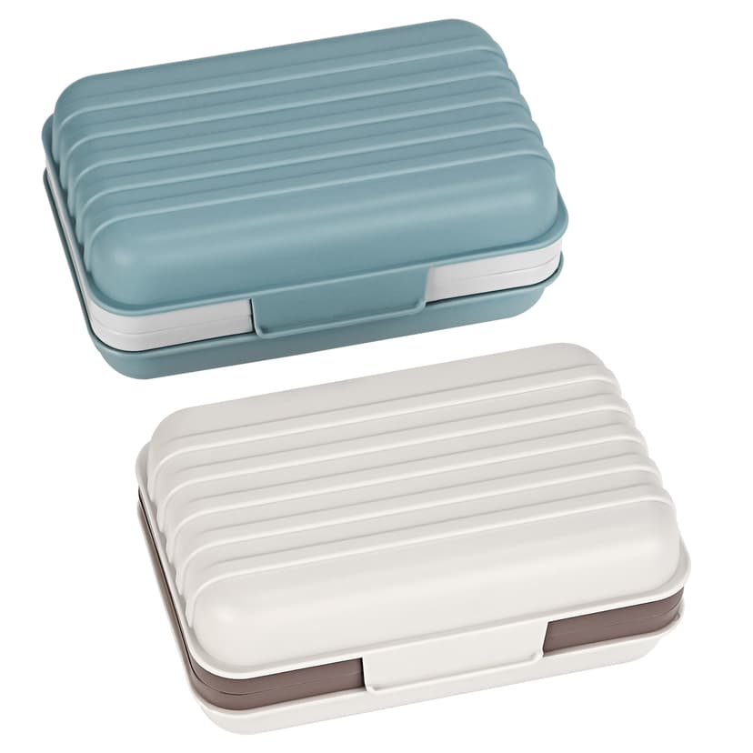 ReignSword Travel Soap Dish with Lid, Self Draining Bar Soap Case, Portable Soap Container for Camping, Outdoor, Bathroom, Hiking (Blue & White)