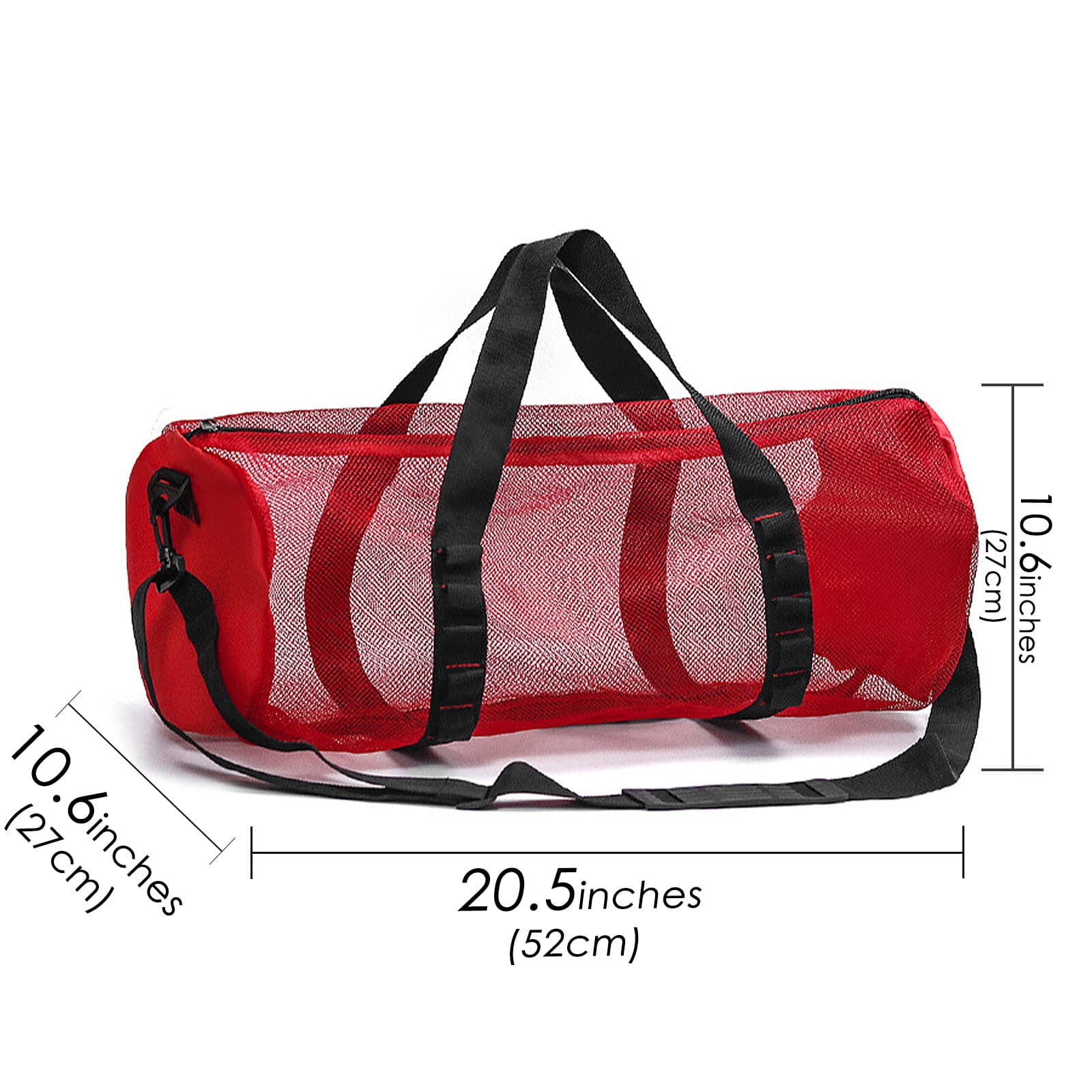 ReignSword Mesh Duffle Bag for Scuba Dive or Snorkel, 22.8 x 10.6 x 10.6 Inches Portable Snorkeling Equipment Carry Bag with Adjustable Shoulder Strap (Red) - 1