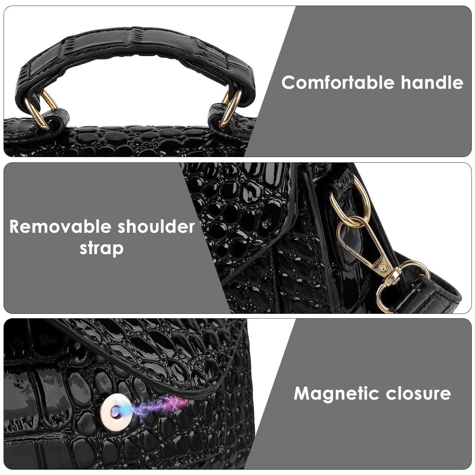ReignSword Small Crossbody Bags for Women, Vegan Leather Crocodile Pattern Mini Purse, Trendy Clutch Top Handle Shoulder Handbag (Not Compatible with Phone) (Black) - 5