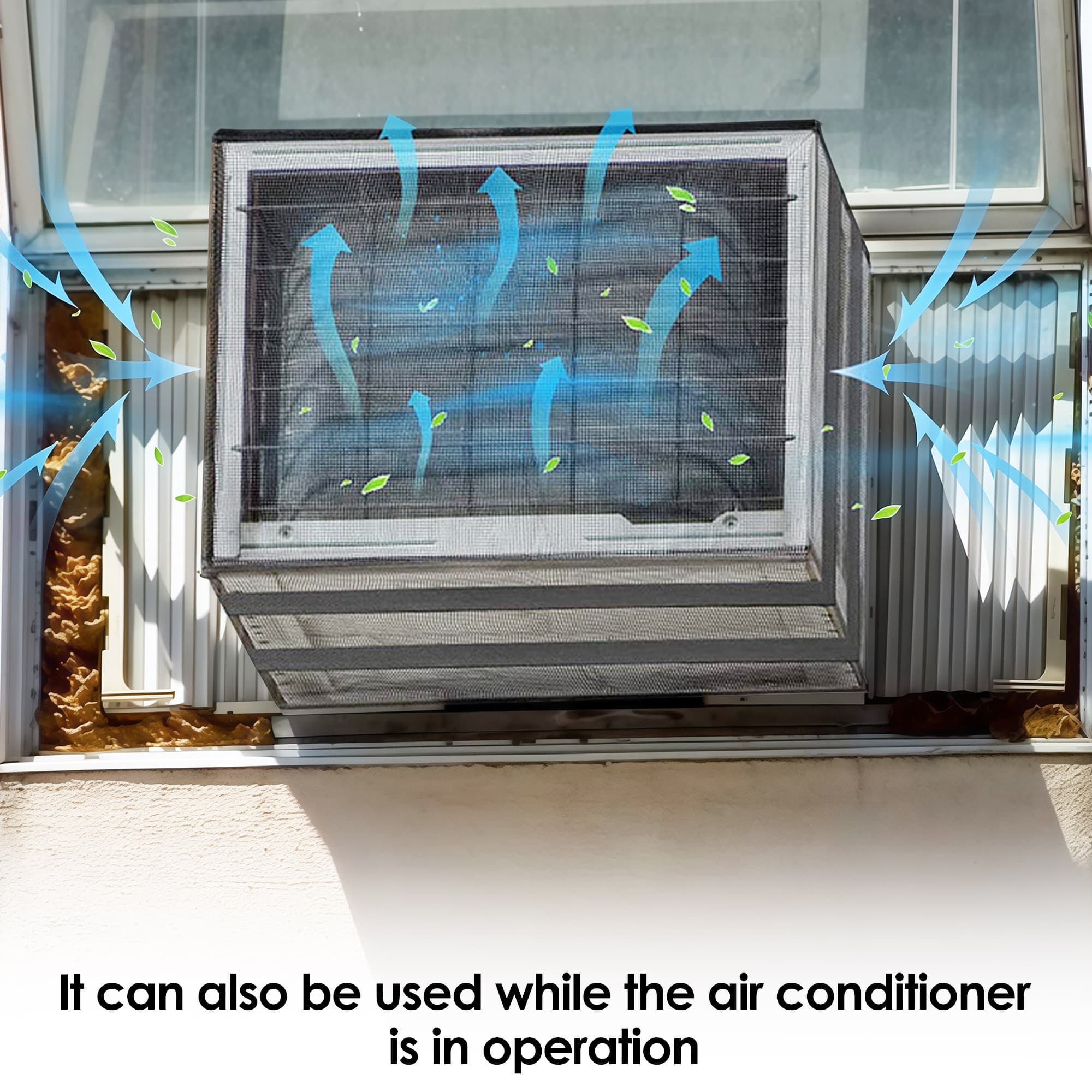 ReignSword Outside Mesh Window Air Conditioner Cover, Window Ac Unit Cover to Protect Against Leaves, Weeds and Debris (21.6''W x 14.9''D x 16.1''H) - 2
