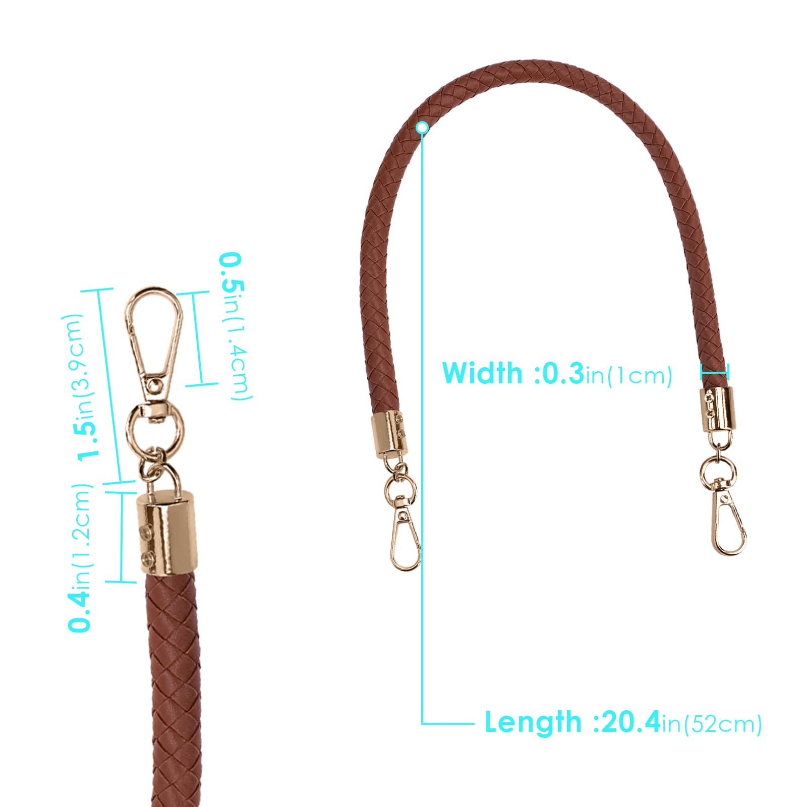 ReignSword Vegan Leather Purse Strap, 2 Pcs Vegan Leather Braided Purse Replacement Handle for Women's Shoulder Bag, Handbag Handles (Dark brown, Gold Hook) - 2