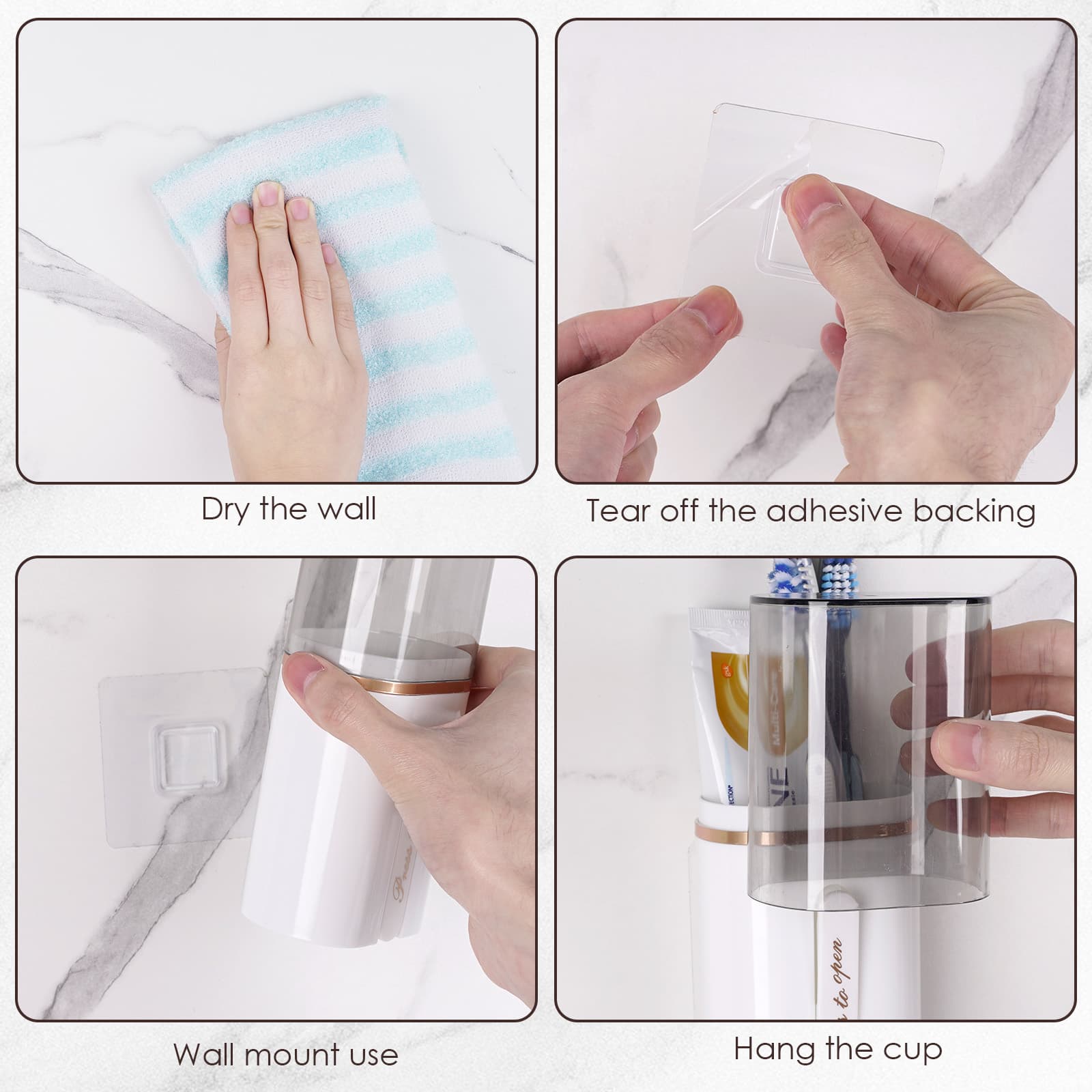 ReignSword Toothbrush Travel Case, Portable Toothbrush Toothpaste Container with Mouthwash Cup, Wall Mounted Toobrushbrush Holder for Bathroom, Camping, Gym (White) - 3