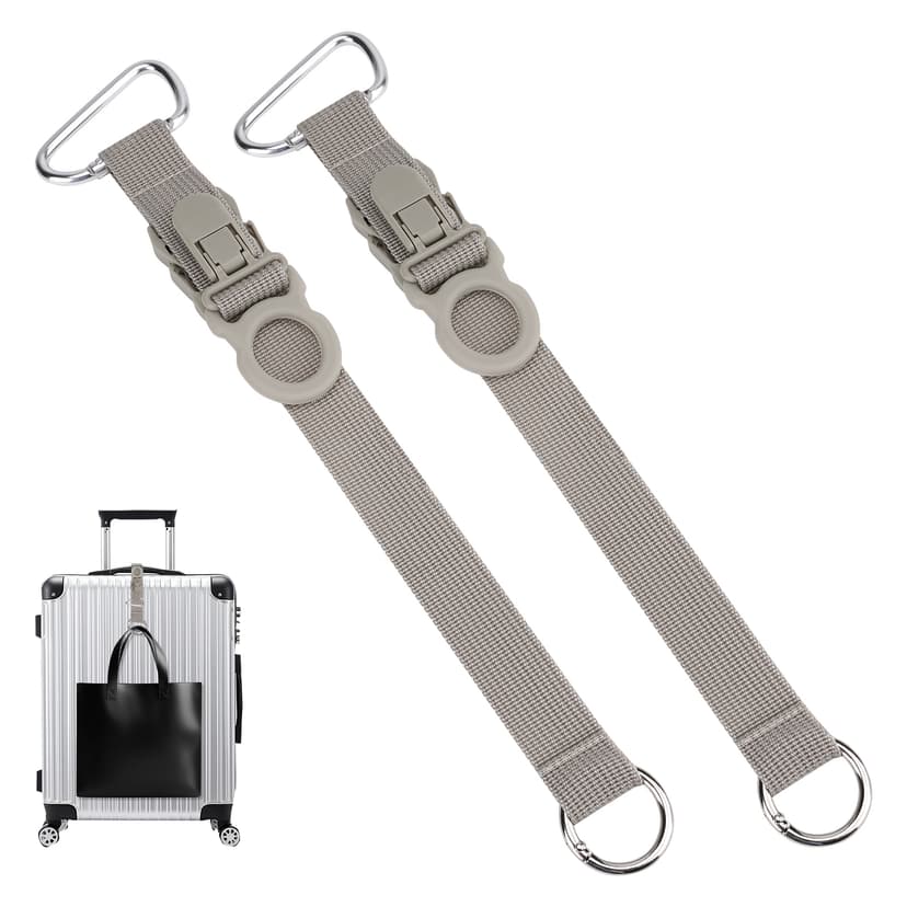 ReignSword 2 Pcs Add-A-Bag Luggage Straps, Heavy Duty Adjustable Suitcase Belts for Connecting Multiple Bags, Hands-Free Travel Accessories with Hat Clip and Drink Holder (Beige)