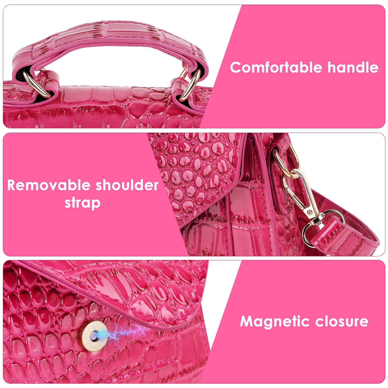 ReignSword Small Crossbody Bags for Women, Vegan Leather Crocodile Pattern Mini Purse, Trendy Clutch Top Handle Shoulder Handbag (Not Compatible with Phone) (Red) - 1
