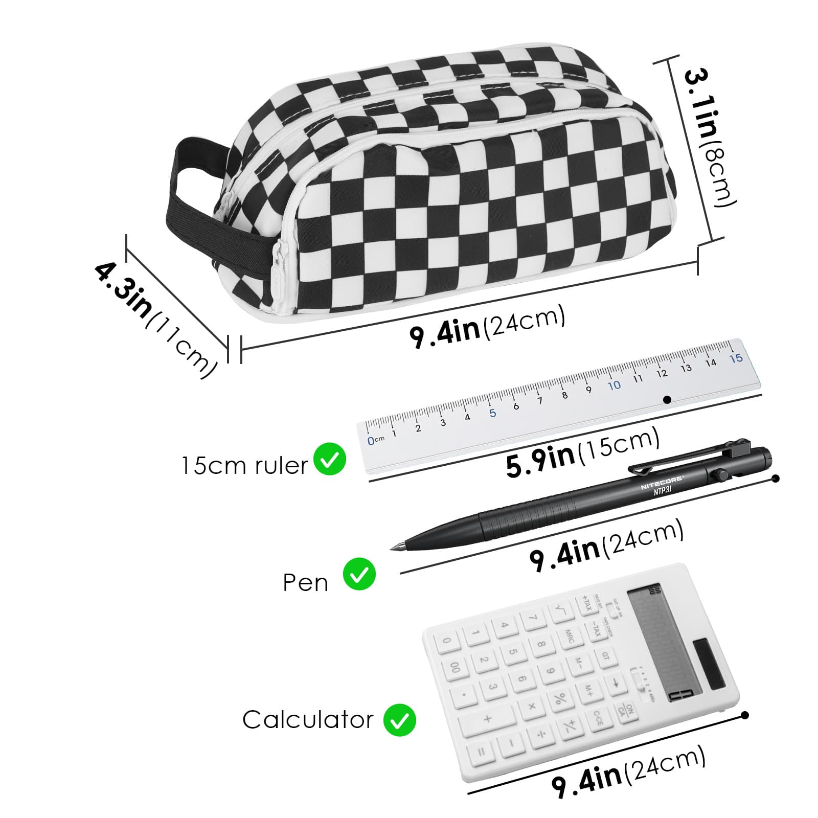 ReignSword Large Capacity Pen Case with Cute Broochs, Portable Pen Pouch with Handle, Pen Bag for Office Writing Stationery Supplies (Black) - 1