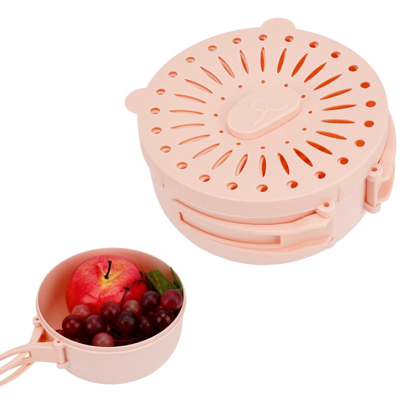 ReignSword Multipurpose Drain Basket with Lid, 2 in 1 Draining and Preservation Basket, Fruit Drainer Container with Fine Holes and Handle for Refrigerator, Kitchen Sink (Pink)