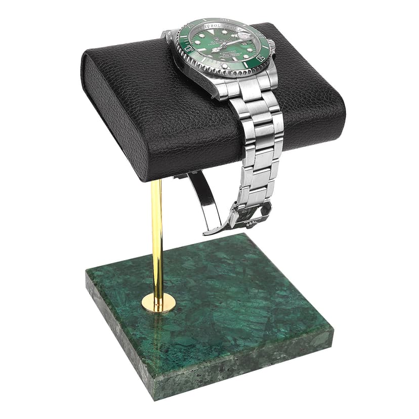ReignSword Vegan Leather Watch Display Stand Holder, Single Watch Holder Watch Stand, Watch Holder with Marble Base (Green)