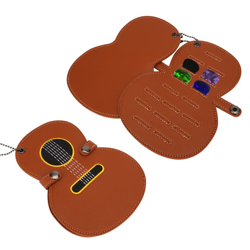ReignSword Guitar Picks Holder Case, Vegan Leather Guitar Pick Case, Portable Guitar Shape Picks Storage Pouch Box for Guitar Players