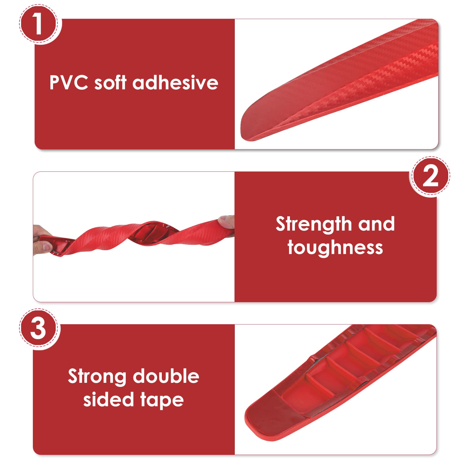 ReignSword 4 Pack Red Bumper Guard Strip, Anti-Collision Patch Car Bumper Guard Strip, Universal Exterior Car Accessories - 2