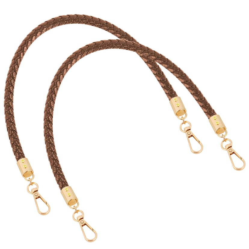 ReignSword Vegan Leather Purse Strap, 2 Pcs Braided Purse Replacement Handle for Women's Shoulder Bag, Handbag Handles (Brown, Gold Hook)