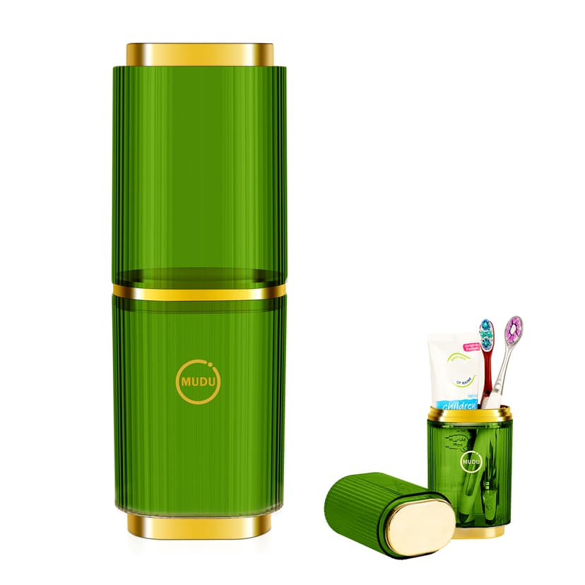 ReignSword Travel Toothbrush Cup Holder, 2 in 1 Portable Toothbrush Case with Cover, Toothbrush Cup Case for Bathroom, Camping, School, Home (Green)