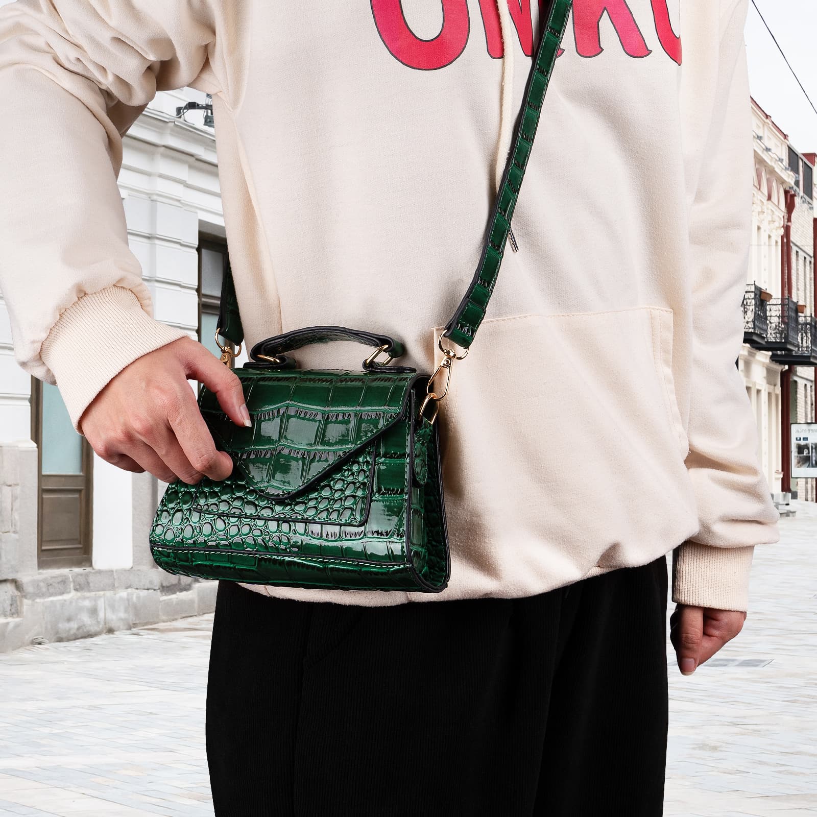 ReignSword Small Crossbody Bags for Women, Vegan Leather Crocodile Pattern Mini Purse, Trendy Clutch Top Handle Shoulder Handbag (Not Compatible with Phone) (Green) - 7