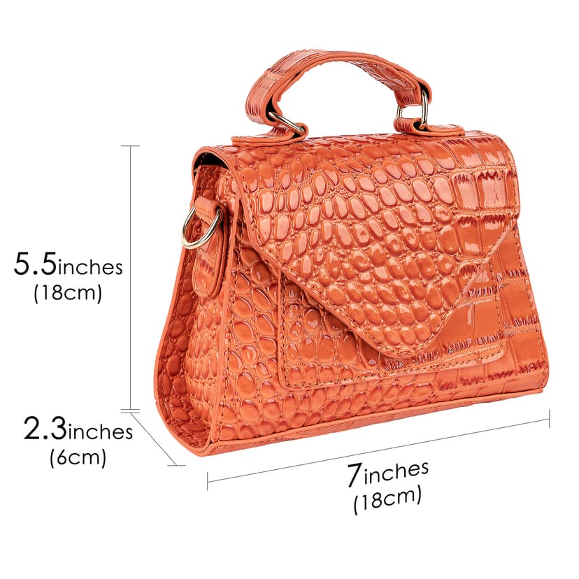 ReignSword Small Crossbody Bags for Women, Vegan Leather Crocodile Pattern Mini Purse, Trendy Clutch Top Handle Shoulder Handbag (Not Compatible with Phone) (Orange)