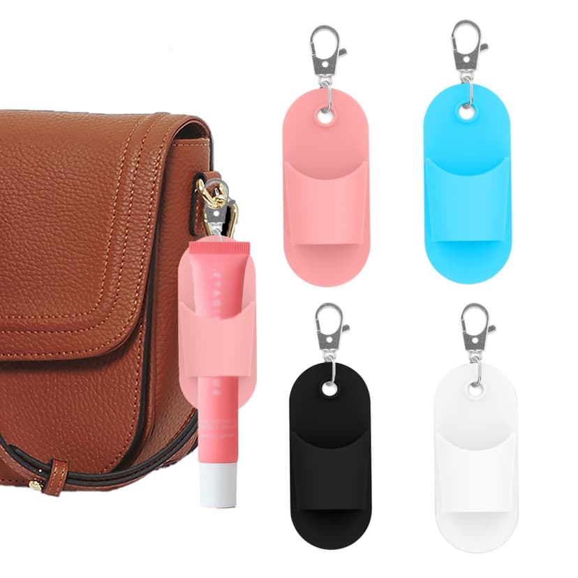 ReignSword 4 Pcs Silicone Lip Gloss Holder Keychain for Women, Portable Slim Lipstick Sleeves Lip Balm Carrier Cover for Lanyard, Bag and Wallet Accessories
