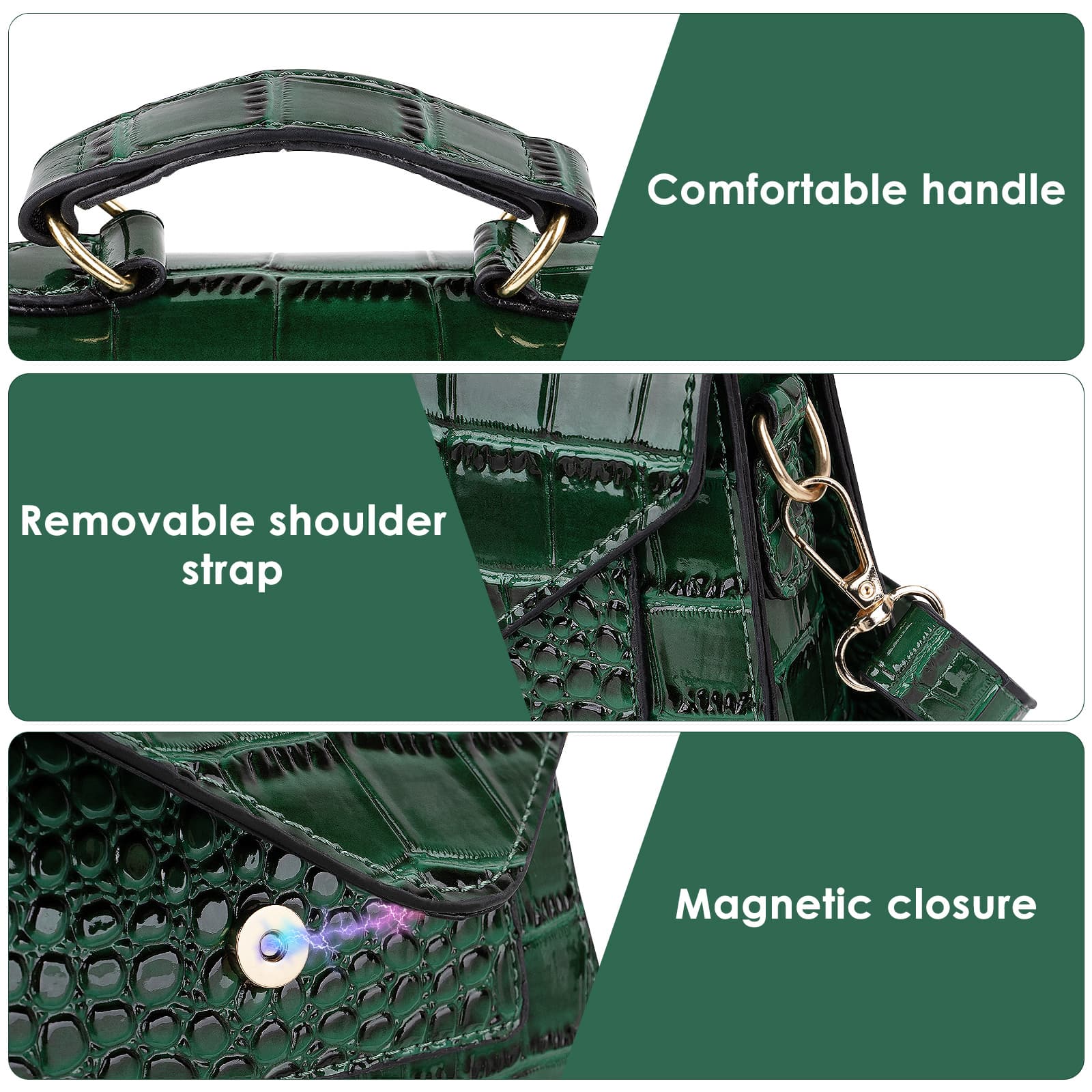ReignSword Small Crossbody Bags for Women, Vegan Leather Crocodile Pattern Mini Purse, Trendy Clutch Top Handle Shoulder Handbag (Not Compatible with Phone) (Green) - 4