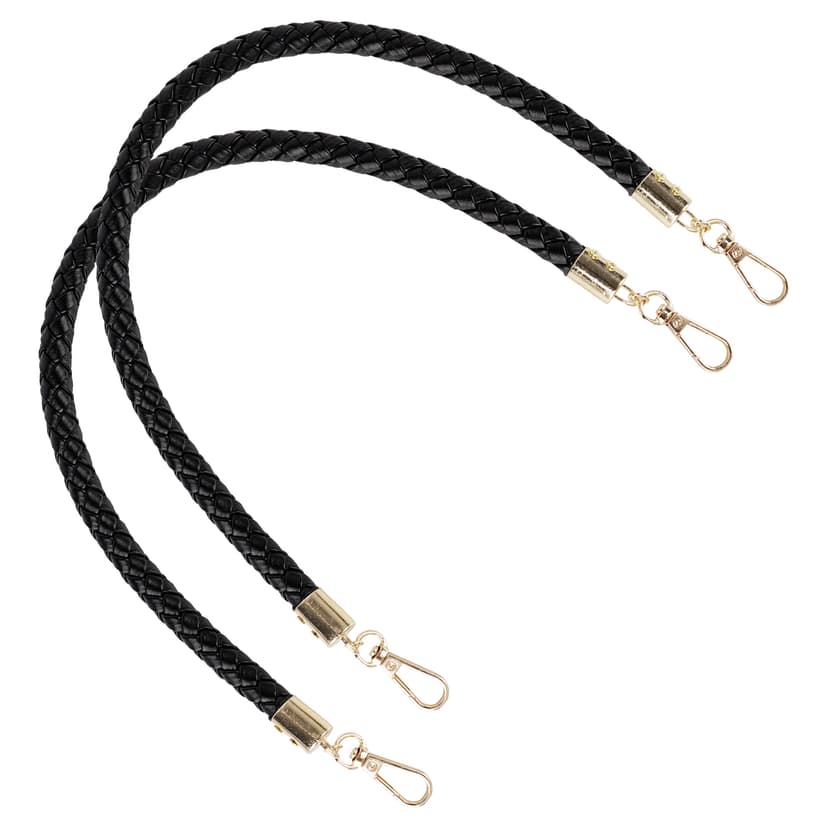 ReignSword Vegan Leather Purse Strap, 2 Pcs Braided Purse Replacement Handle for Women's Shoulder Bag, Handbag Handles (Black, Gold Hook)