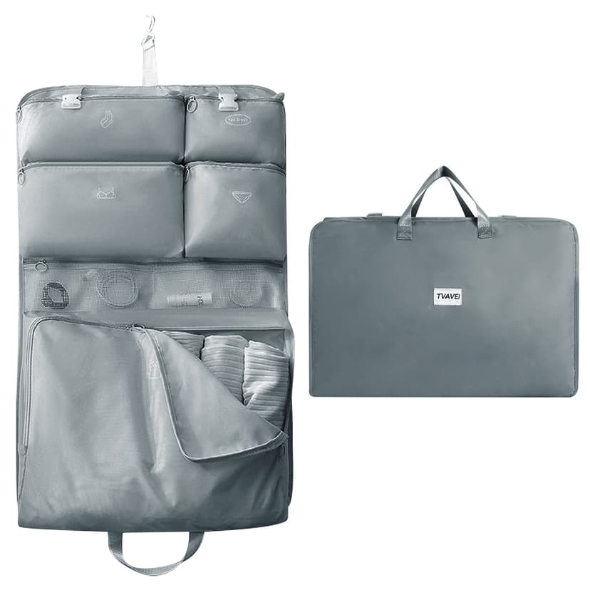 ReignSword Garment Bags for Travel, Foldable Carry on Travel Duffel Bag for Women, Hanging Weekender Overnight Bag for Clothes, Socks, Underwear, Panties (Grey)
