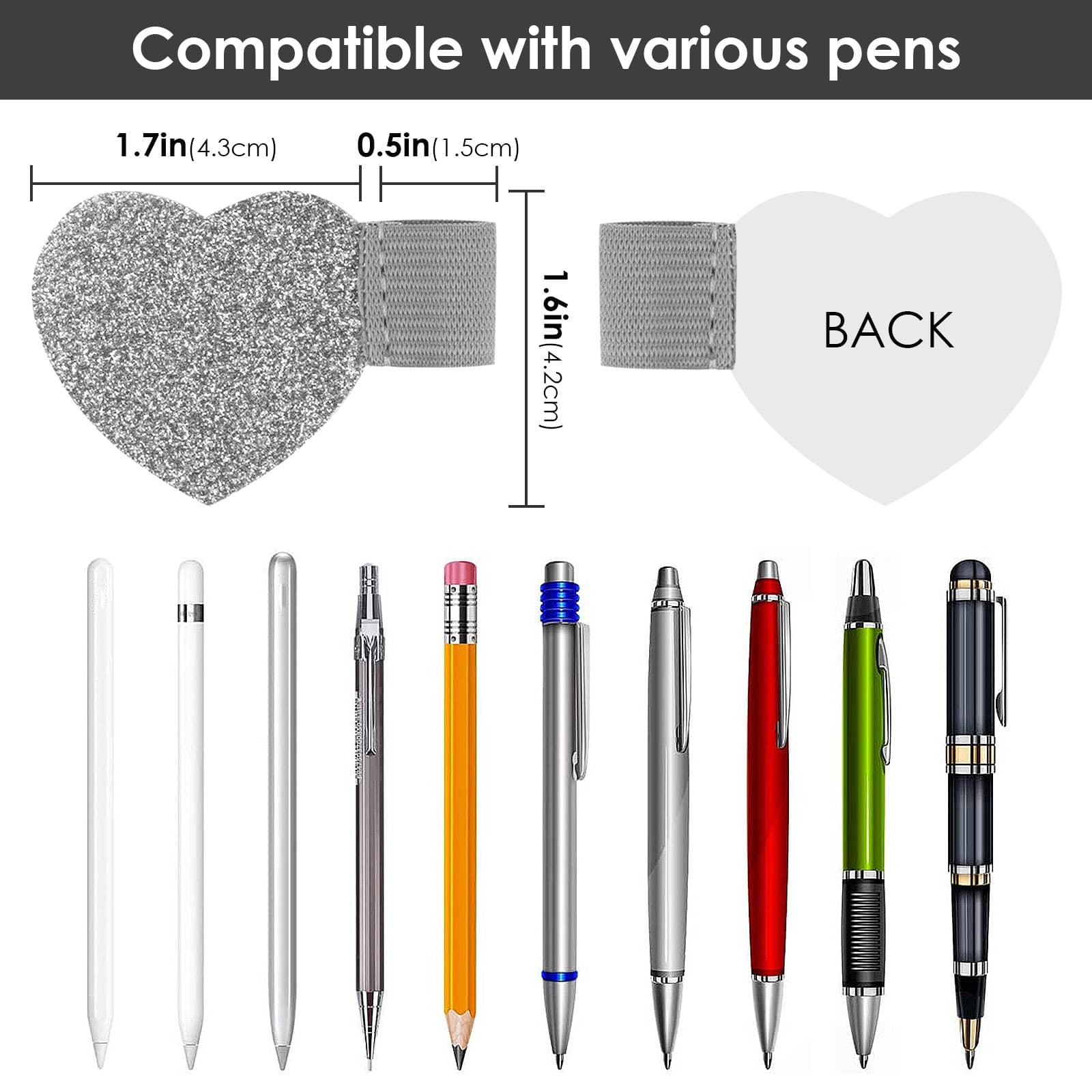 ReignSword Pen Loop Holder Set, 6 Pieces Self-Adhesive Pencil Holder Elastic Design for Notebooks, Elastic Loop Love Pen Holder (Black, Sliver, Gold) - 1