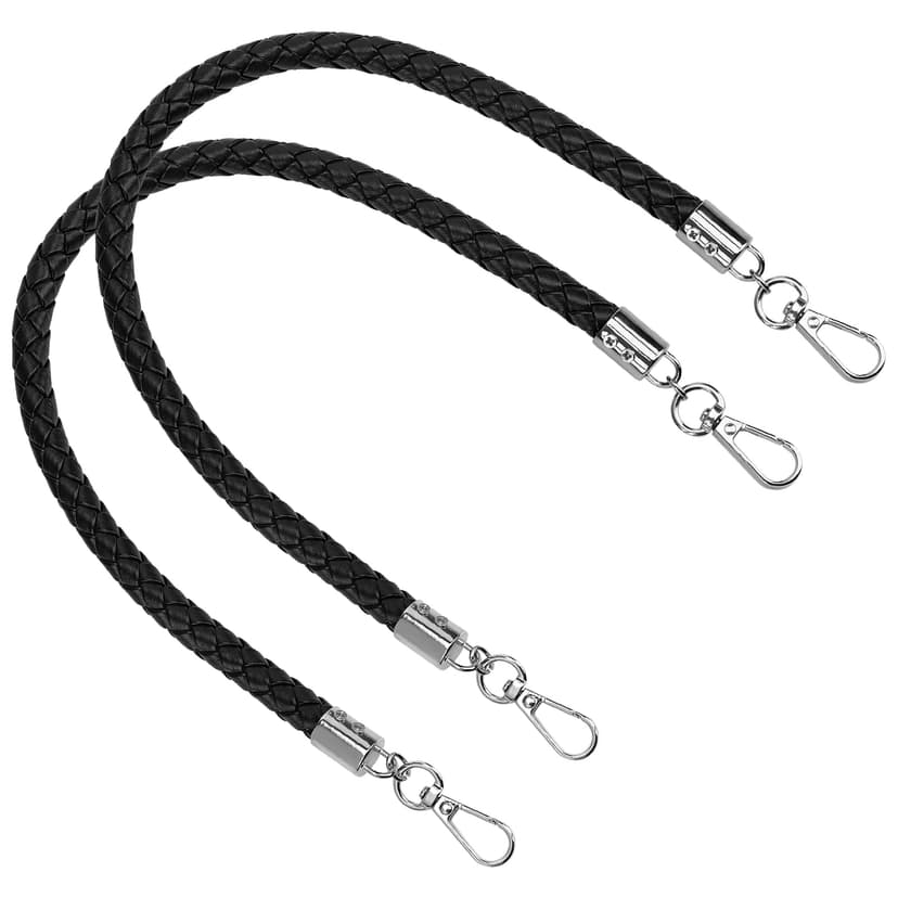 ReignSword Vegan Leather Purse Strap, 2 Pcs Vegan Leather Braided Purse Replacement Handle for Women's Shoulder Bag, Handbag Handles (Black, Sliver Hook)