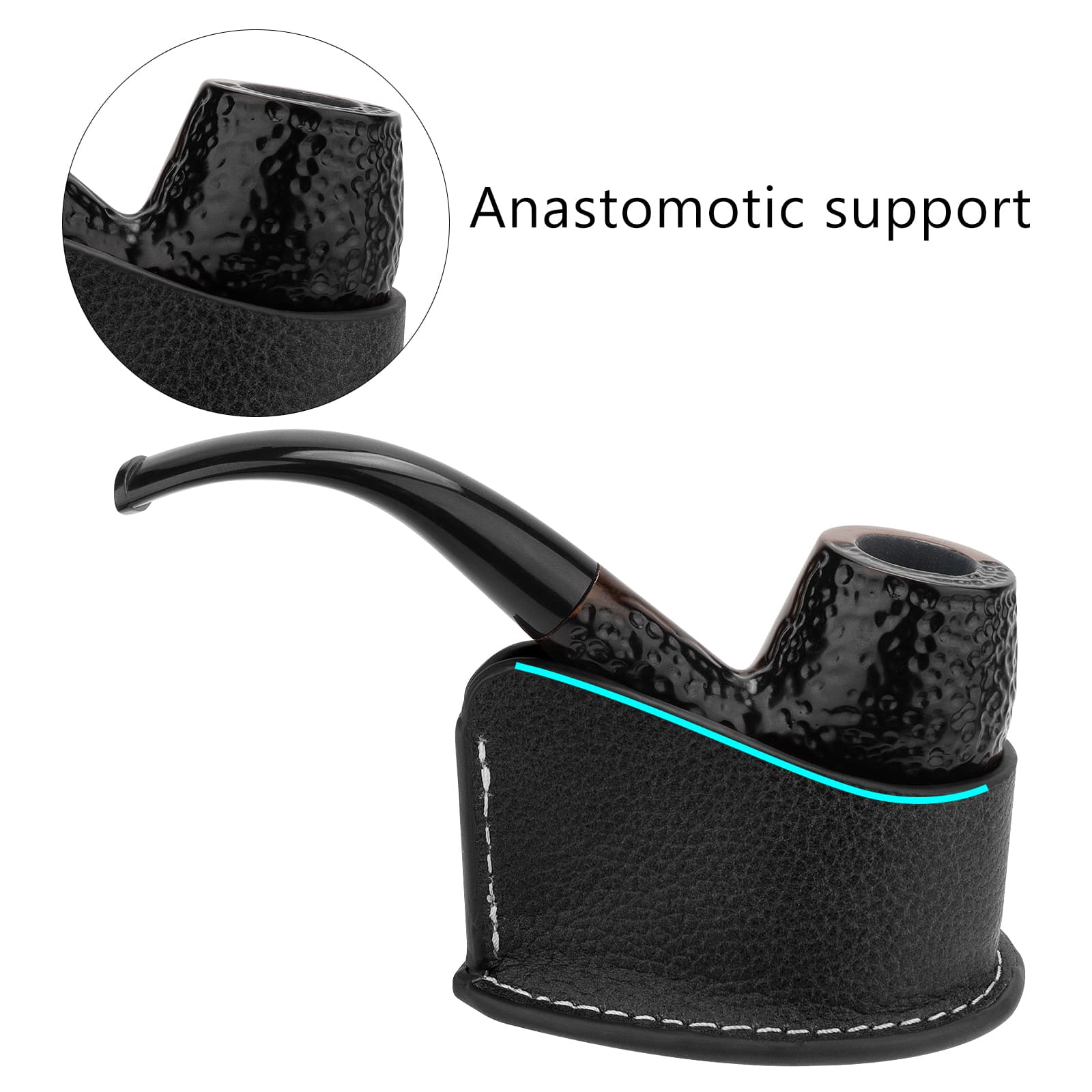 ReignSword Leather Tobacco Pipe Holder, Portable Tobacco Pipe Stand Rack Fit Most Pipes, Pipe Holder Stands for Gift Accessories - 2