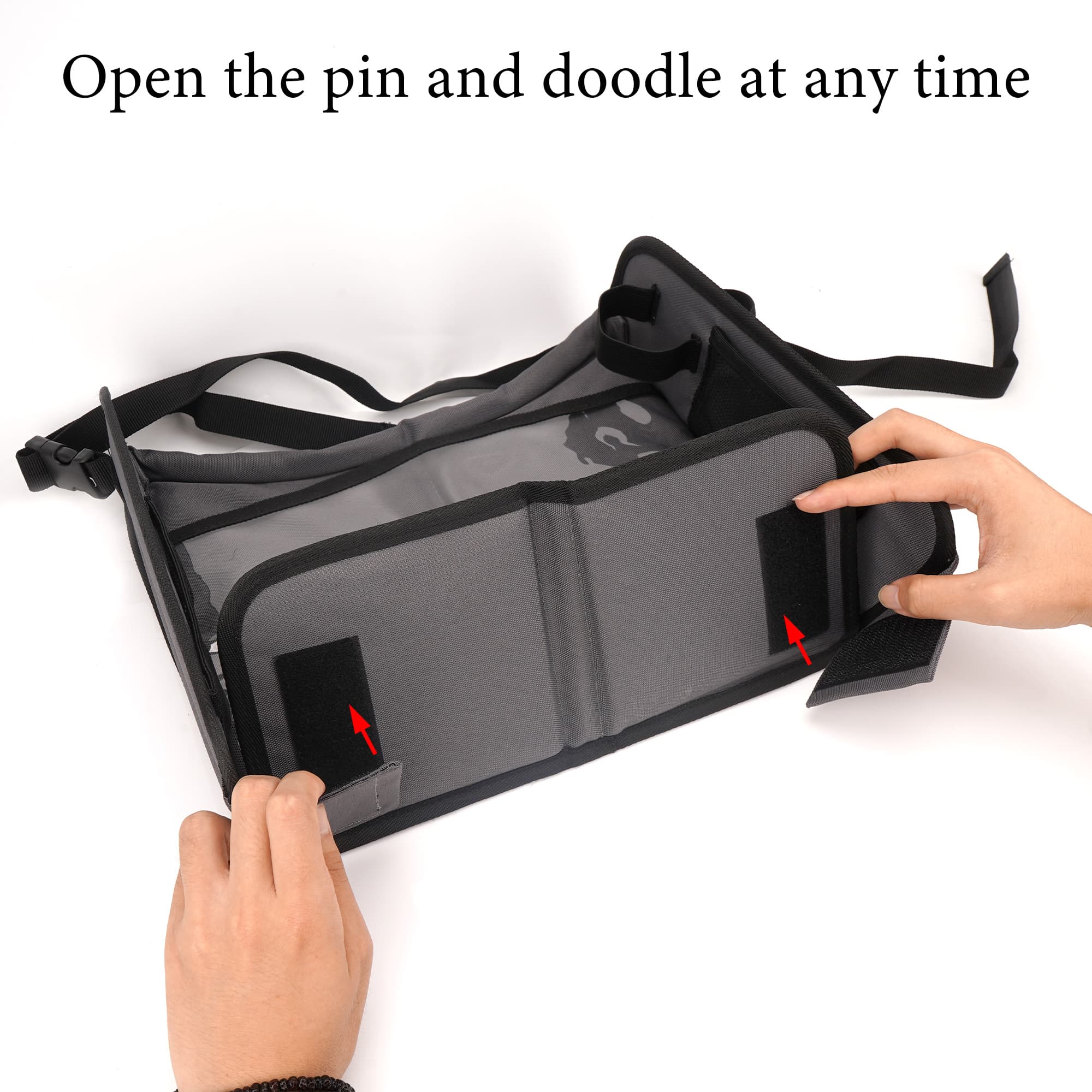 ReignSword Portable Car Seat Tray for Road or Airplane Travel Essentials, Foldable Storage Drawing Board with Pockets - 1