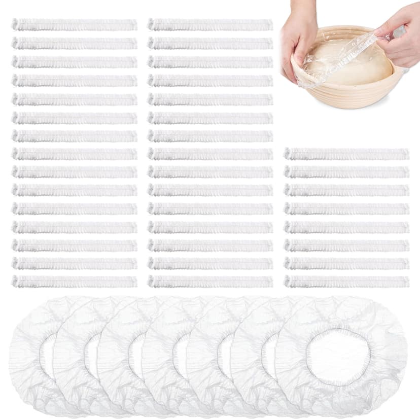 ReignSword 200 Pcs Disposable Banneton Bread Proofing Basket Liner, Non Stick Dough Bowl Cover, Elastic Plastic Food Wraps for Rising Sourdough Supplies and Freshness Preservation