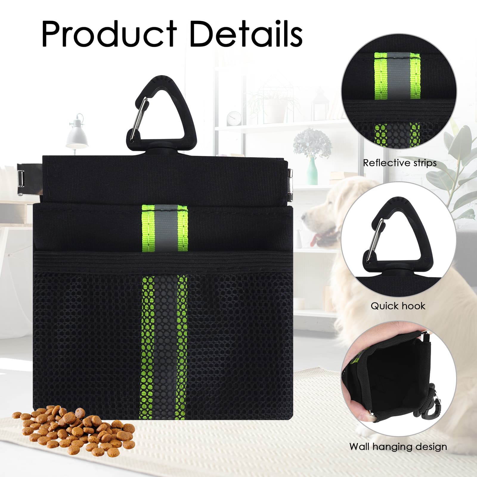 ReignSword Dog Treat Pouch, Self-Closing Pet Training Pouch with Carabiner, Hand Free Pet Feed Snack Reward for Pet Walking - 3