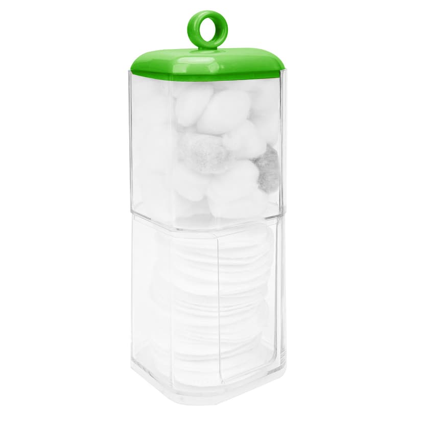 ReignSword Double Layer Cotton Swab Holder Dispenser, Plastic Storage Containers with Lid for Bathroom Vanity Countertop, Clear Bathroom Canisters for Cotton Swab, Ball, Cotton Pad (Green)