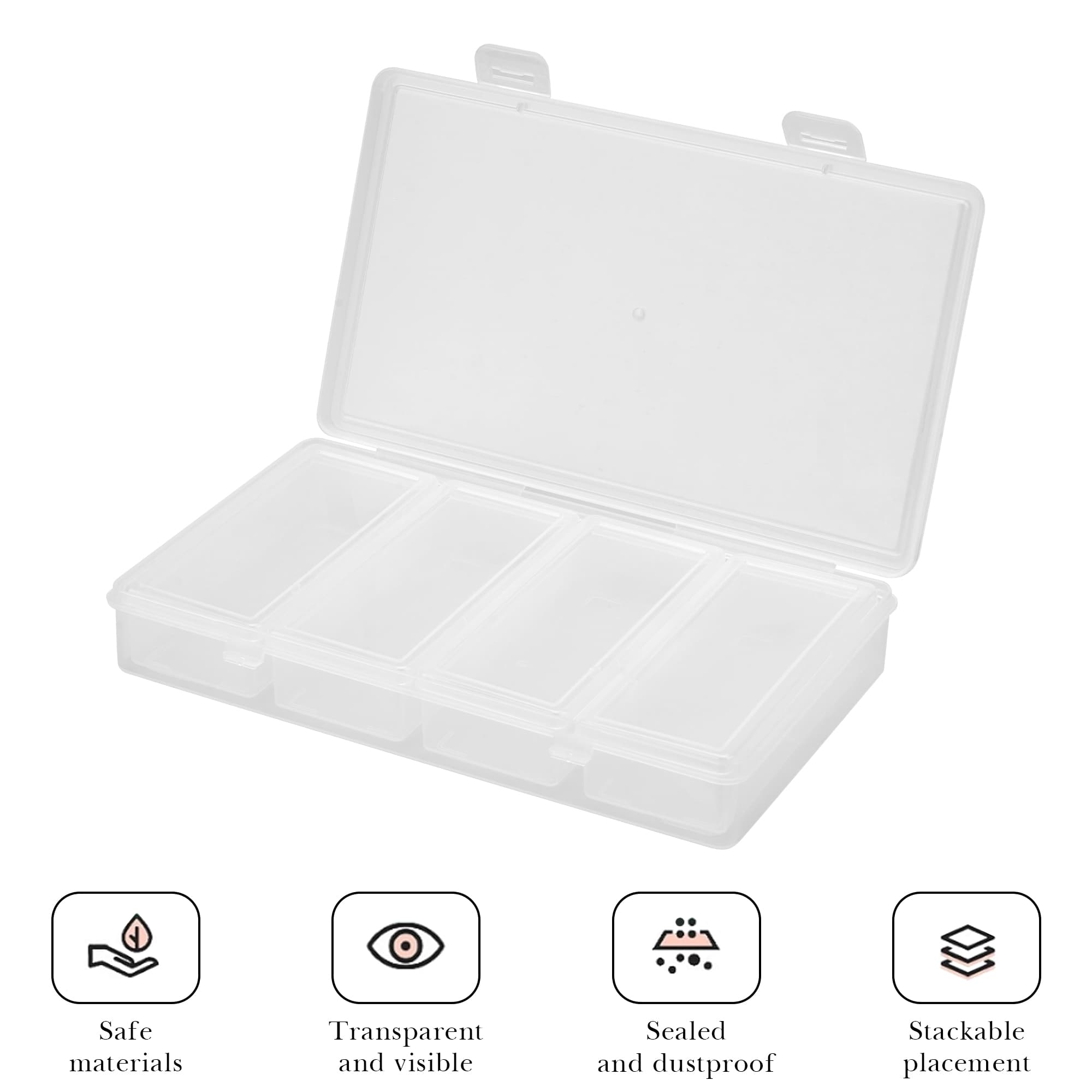 ReignSword Cotton Swab Holder for Travel, 4 in 1 Travel Floss Picks Case with Dustproof Lid, Clear Plastic Reusable Cotton Pad Holder Storage Box for Cotton Swabs Hair Ties Floss - 2
