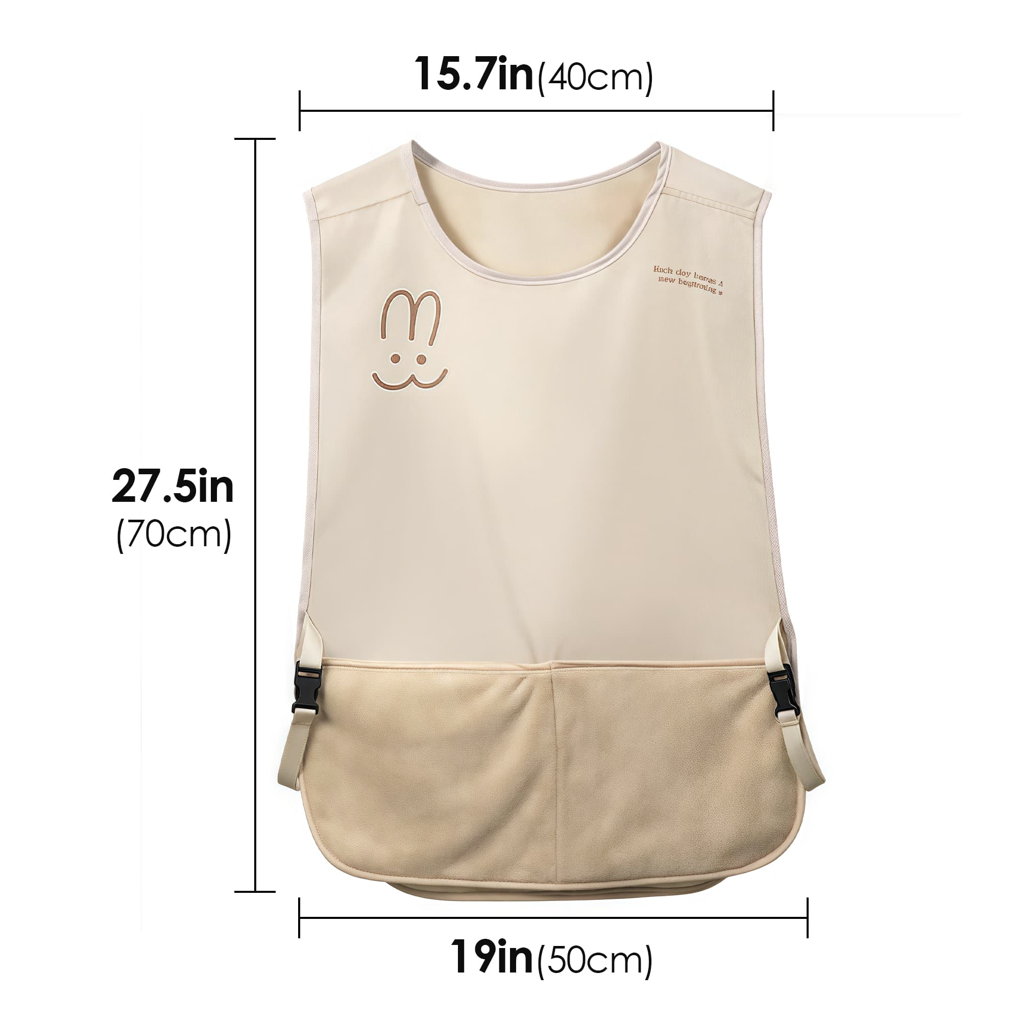 ReignSword Waterproof Apron for Women Men with 2 Pockets, Waistcoat Apron Strap to Wipe Hands, Smock Aprons for Painting Hairstylist Cleaning (Off-white) - 1