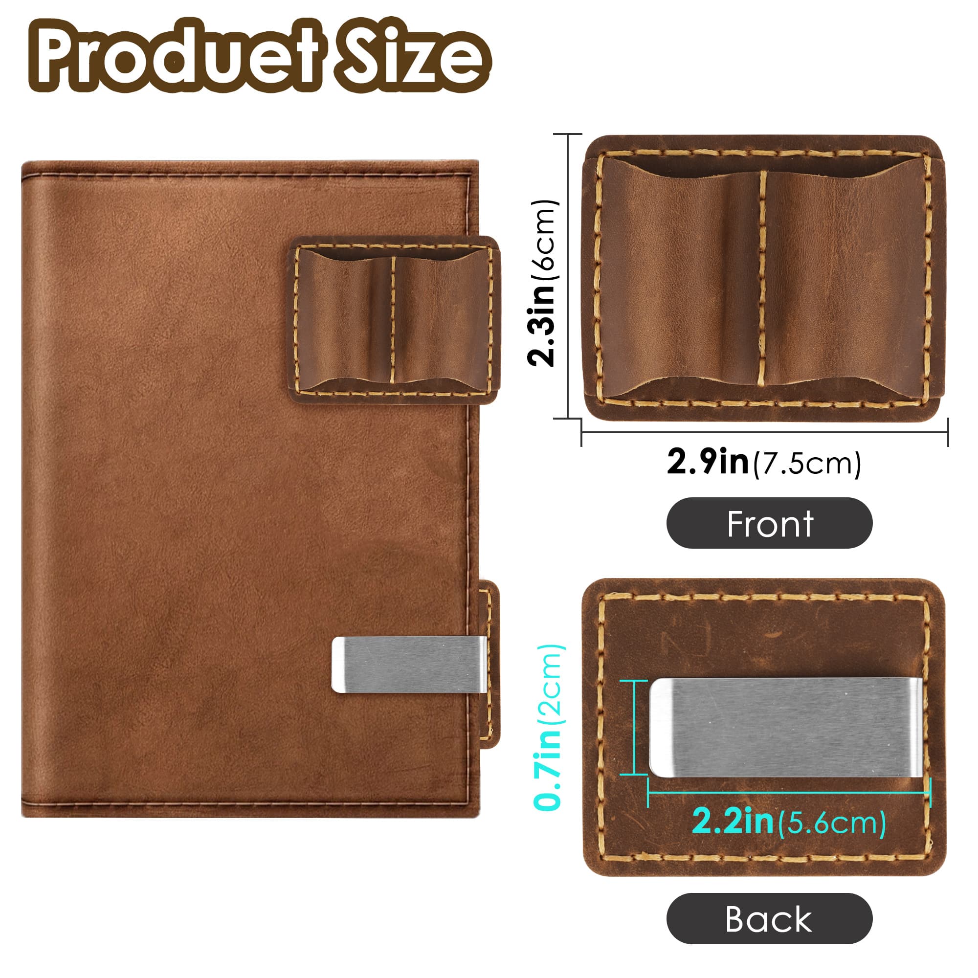 ReignSword Leather Pen Holder for Notebook, Double Slot Pen Holder for Journal Notebook Clipboard, Pencil Holder with Elastic Loop for Pens, Pencil, Stylus Pen (Brown) - 1