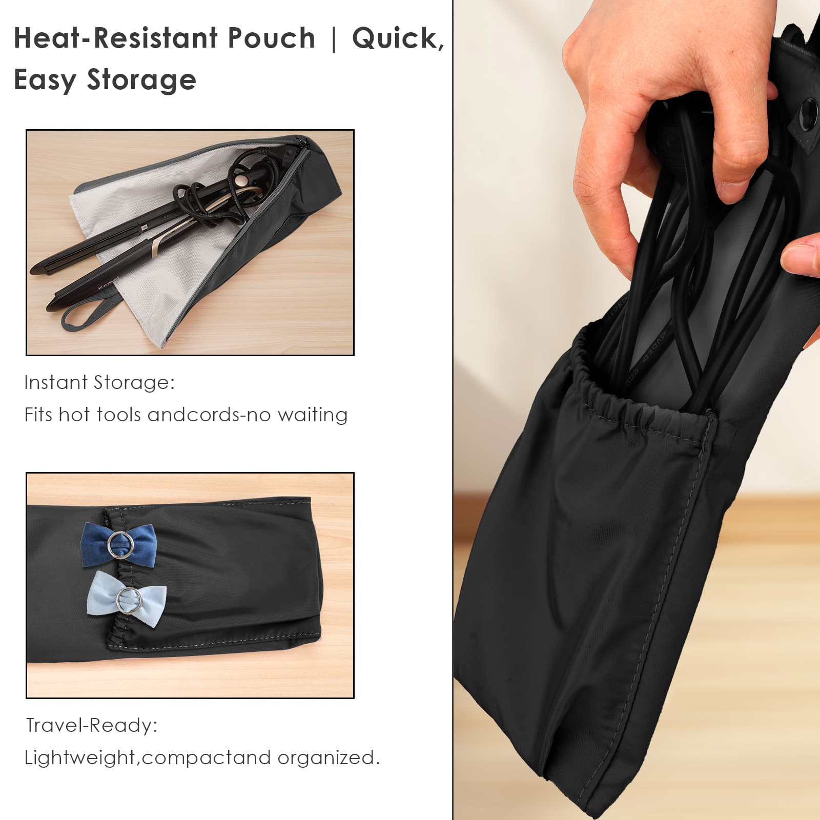 ReignSword Hair Tools Travel Bag, Heat Resistant Hot Iron Holder, Portable Hot Iron Mat for Curling Iron, Flat Iron, Hair Straightener (Black) - 2