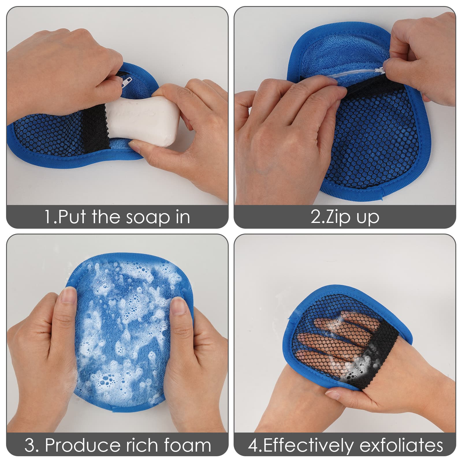 ReignSword 2 Pack Velvet Soap Bag, Foaming and Drying The Soap, Shower Bar Soap Pouch Scrubber for Boys & Girls (Blue) - 2