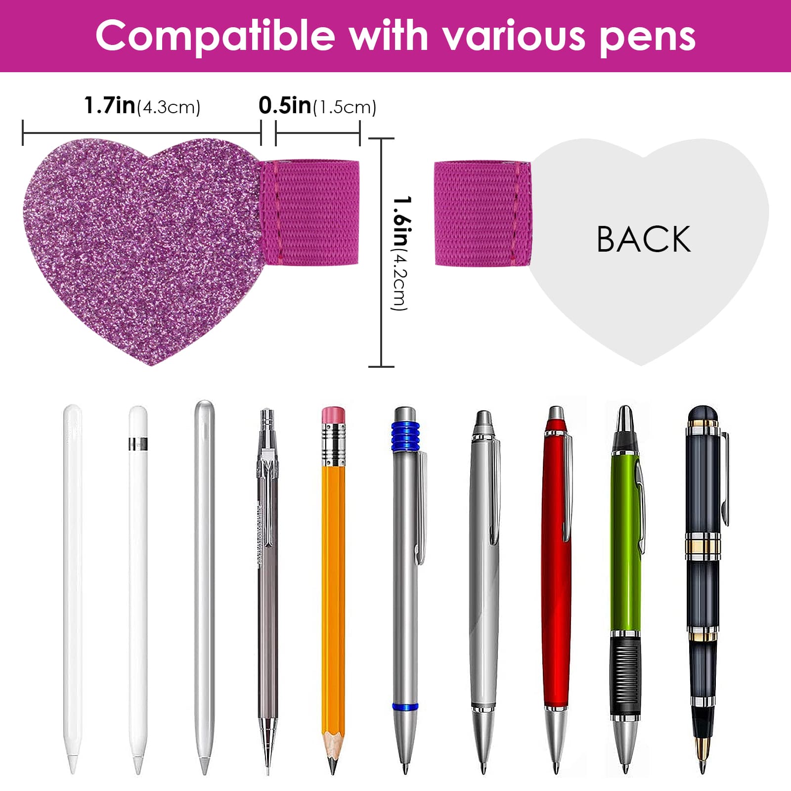 ReignSword Pen Loop Holder Set, 6 Pieces Self-Adhesive Pencil Holder Elastic Design for Notebooks, Elastic Loop Love Pen Holder (Red, Blue, Pink) - 1