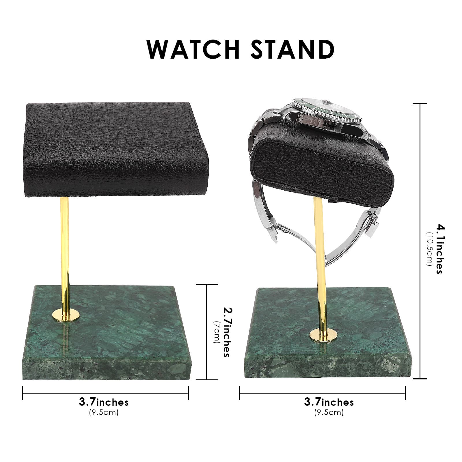 ReignSword Vegan Leather Watch Display Stand Holder, Single Watch Holder Watch Stand, Watch Holder with Marble Base (Green) - 1