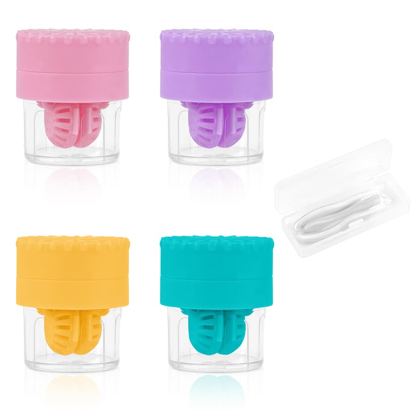 ReignSword 4 Pack Manual Contact Lens Cleaners Set with White Applicator & Removal Tool, Cute Contact Lens Case, Portable Travel Solution Soaking Kit