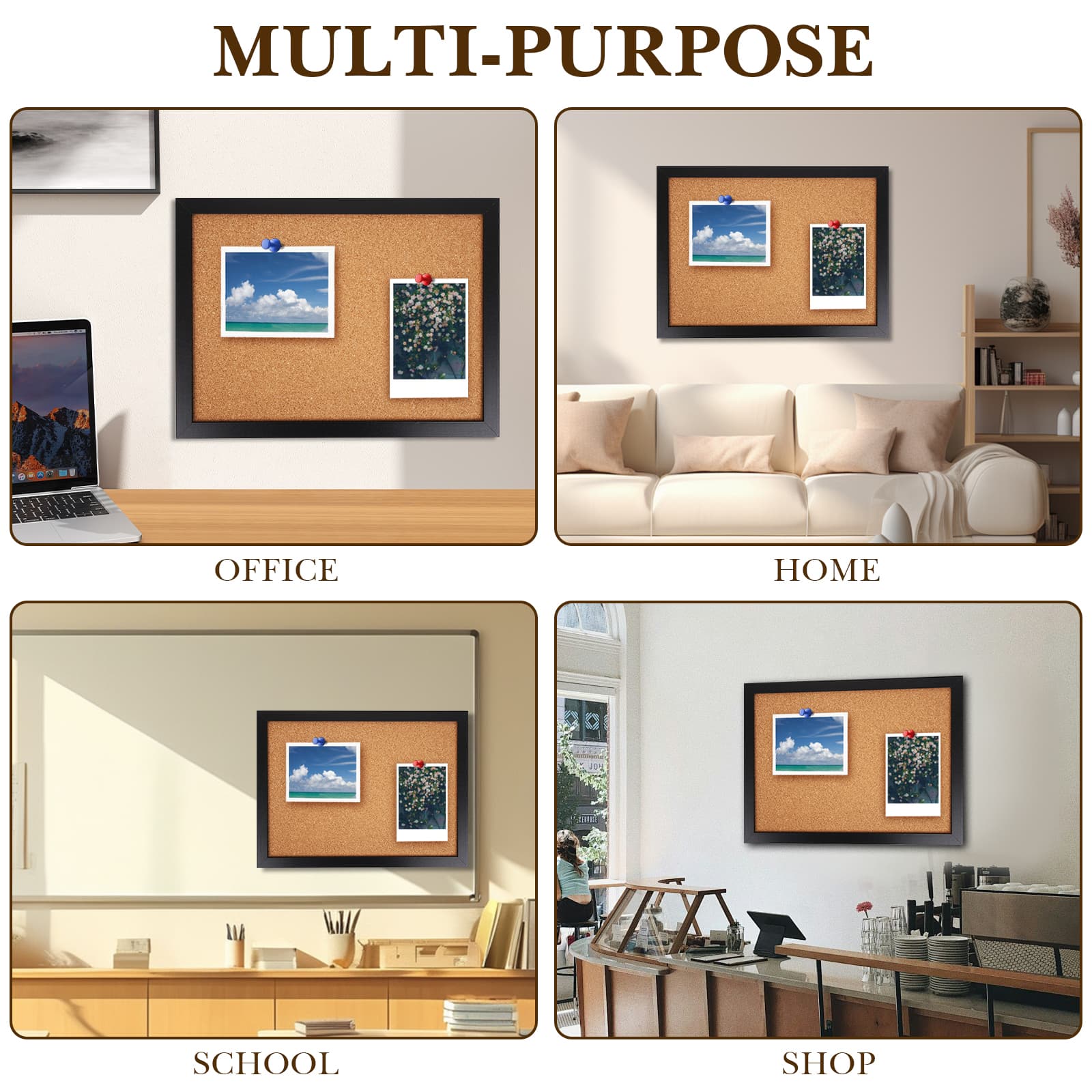 ReignSword Cork Bulletin Board, 15.7 X 11.8 Inches Poster Board, Wall Mounted Cork Board for Office and Home (Pins, screw eyes, gaskets, Screws) - 5