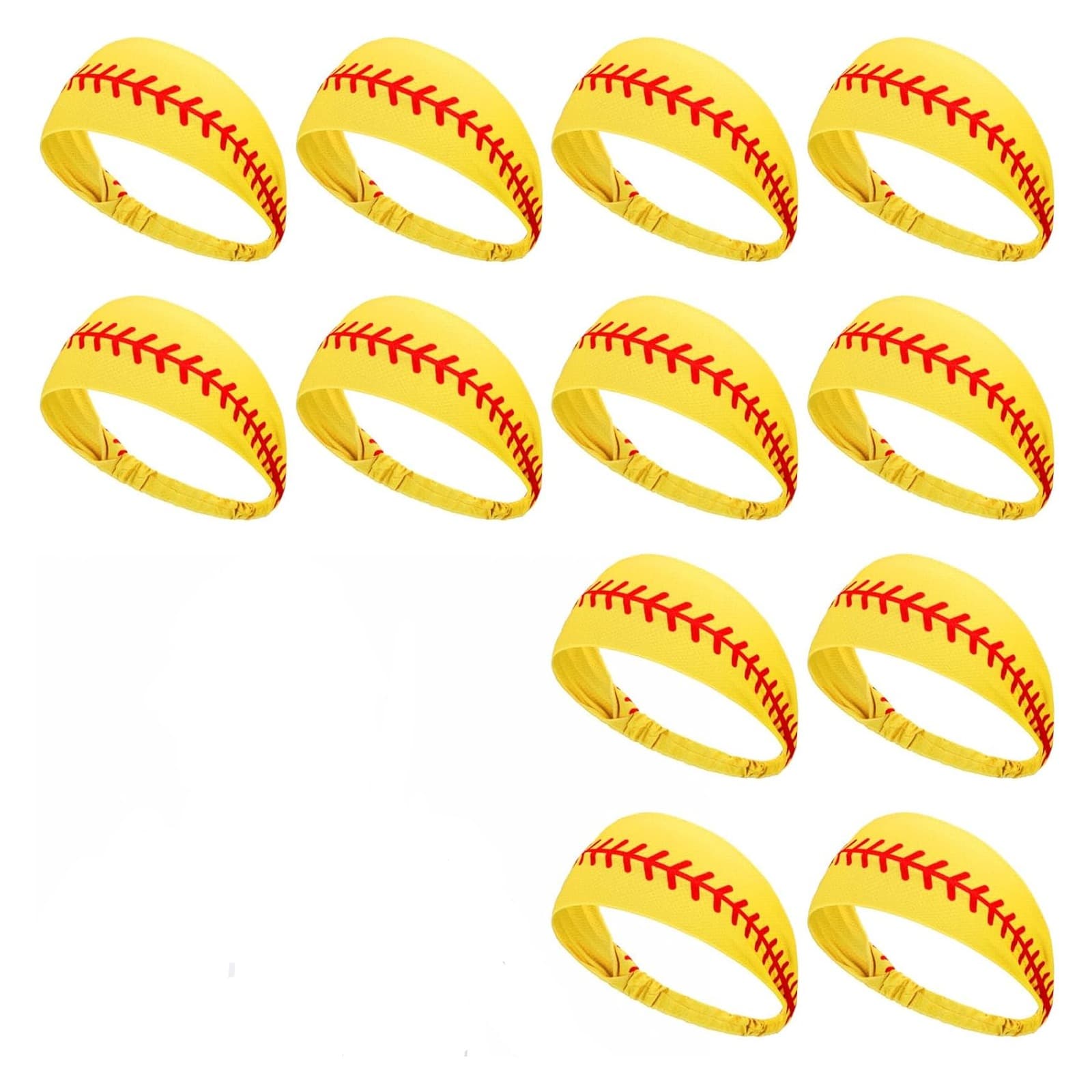 ReignSword 12 Pack Softball Headband for Men & Women, Non-Slip Sweat Bands for Sports, Elastic Cooling Workout Headbands for Softball Team Gifts (Yellow) - 6
