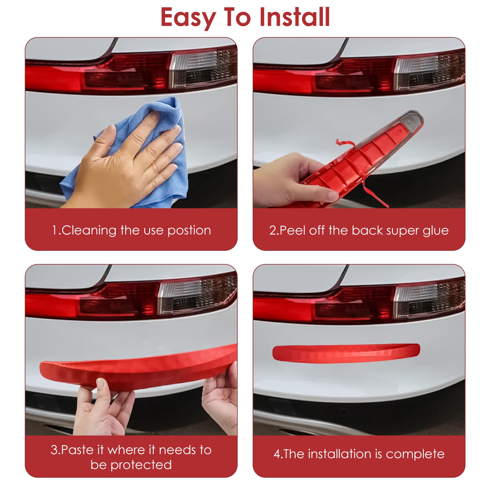 ReignSword 4 Pack Red Bumper Guard Strip, Anti-Collision Patch Car Bumper Guard Strip, Universal Exterior Car Accessories - 3