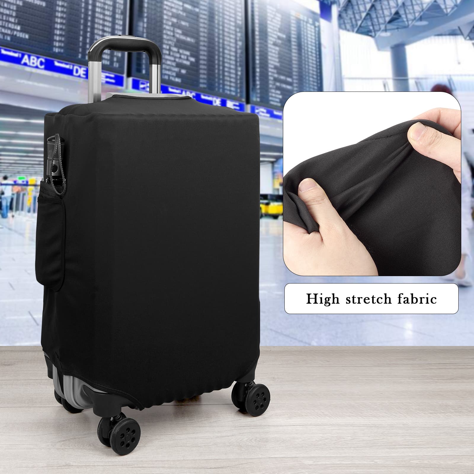 ReignSword Travel Luggage Cover Suitcase Protector Fit 26-28 Inch Luggage, Washable Luggage Covers with Side Pocket for Suitcase Tsa Approved (Black, L) - 3