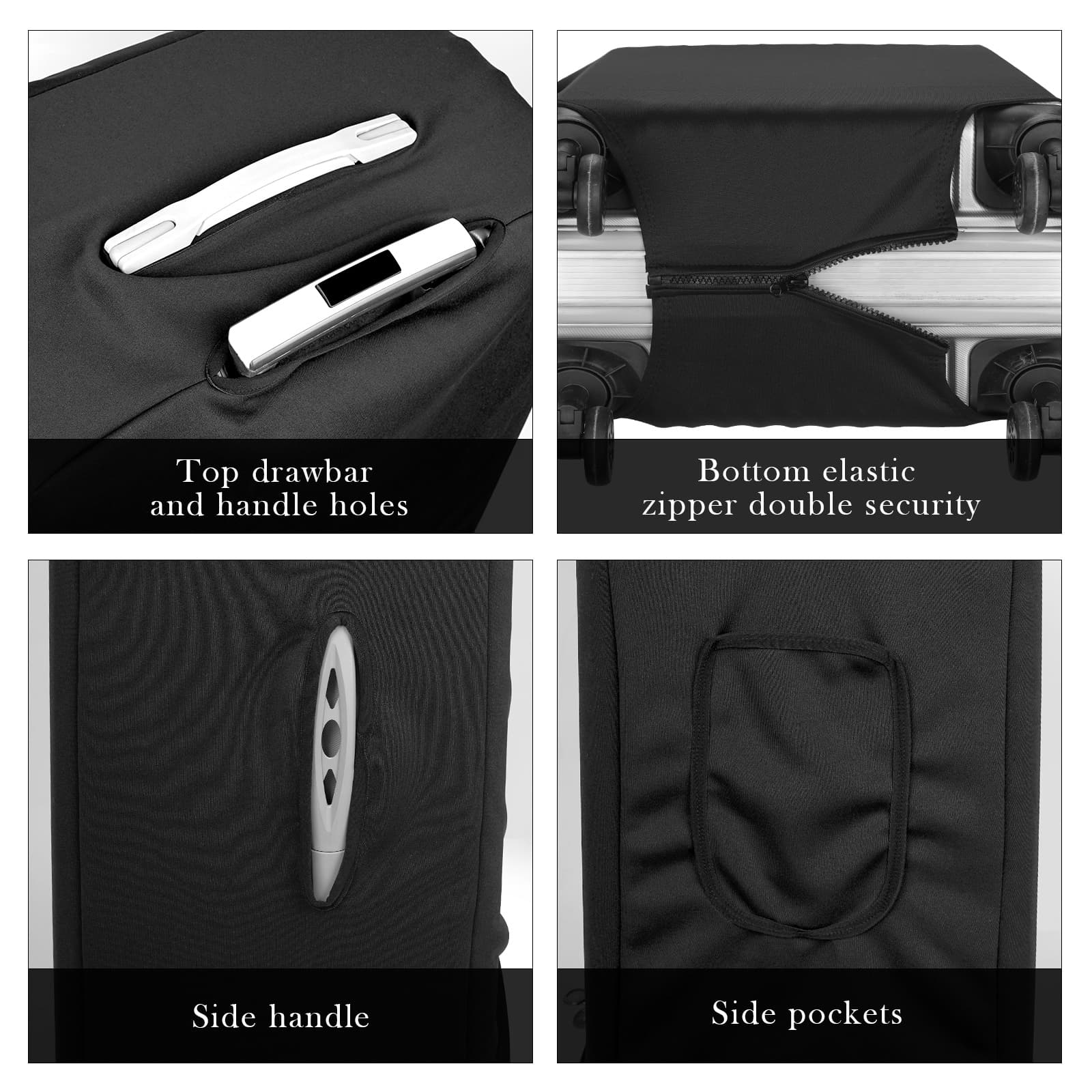 ReignSword Travel Luggage Cover Suitcase Protector Fit 22-25 Inch Luggage, Washable Luggage Covers with Side Pocket for Suitcase Tsa Approved (Black, M) - 2