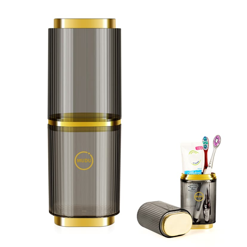 ReignSword Travel Toothbrush Cup Holder, 2 in 1 Portable Toothbrush Case with Cover, Toothbrush Cup Case for Bathroom, Camping, School, Home (Grey)