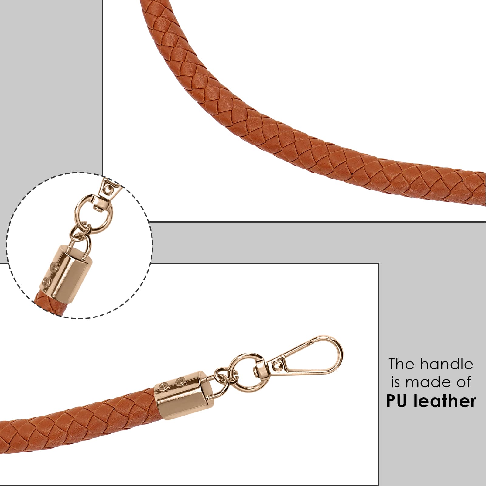 ReignSword Vegan Leather Purse Strap, 2 Pcs Vegan Leather Braided Purse Replacement Handle for Women's Shoulder Bag, Handbag Handles (Light brown, Gold Hook) - 1