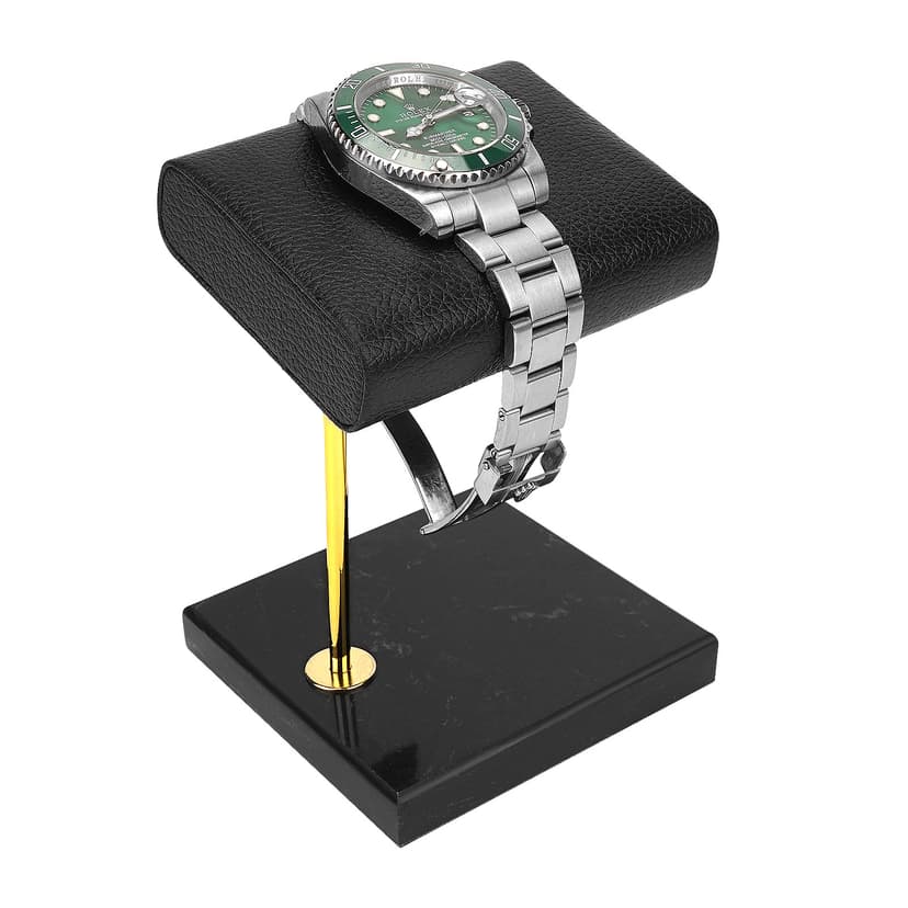 ReignSword Vegan Leather Watch Display Stand Holder, Single Watch Holder Watch Stand, Watch Holder with Marble Base (Black)
