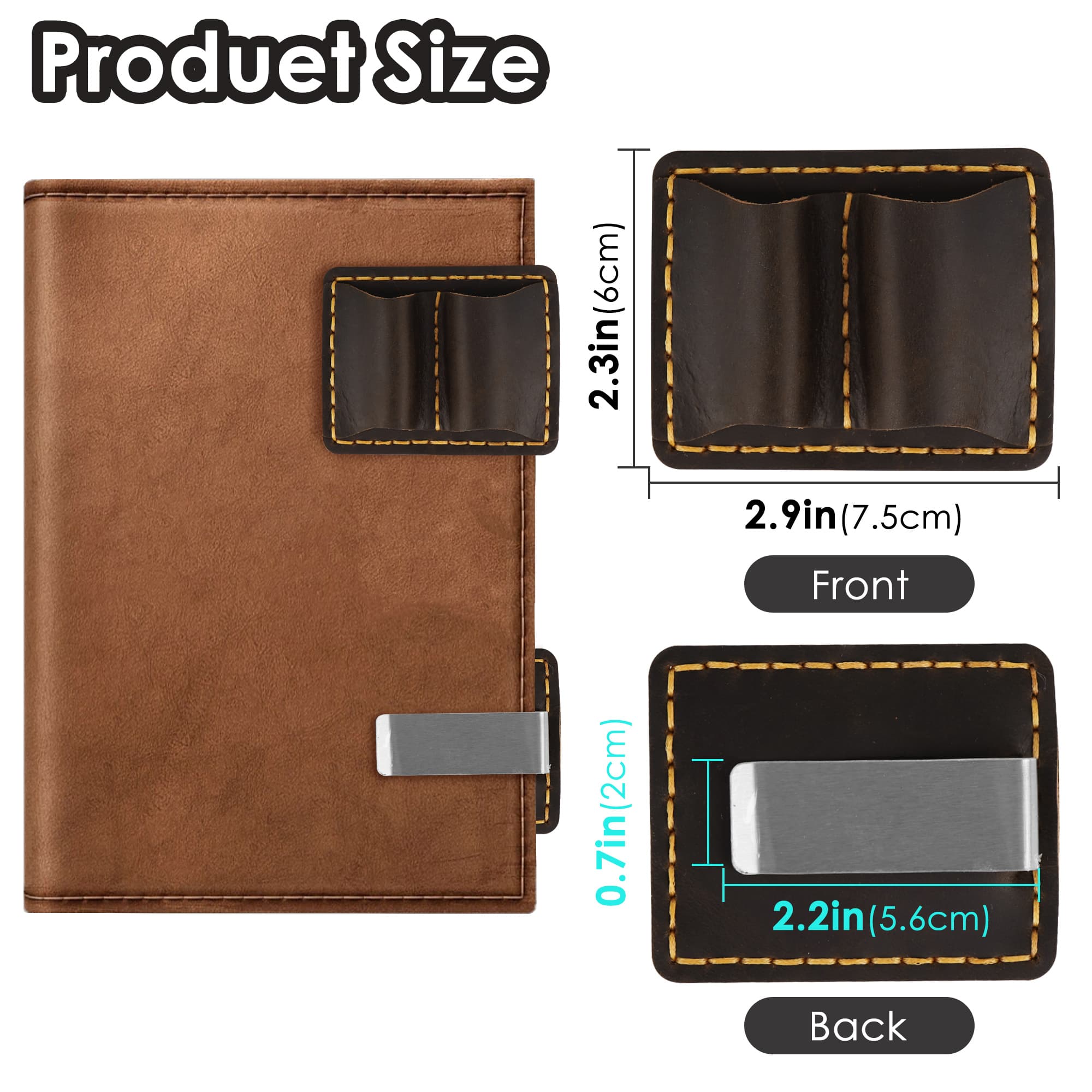 ReignSword Leather Pen Holder for Notebook, Double Slot Pen Holder for Journal Notebook Clipboard, Pencil Holder with Elastic Loop for Pens, Pencil, Stylus Pen (Coffee) - 1