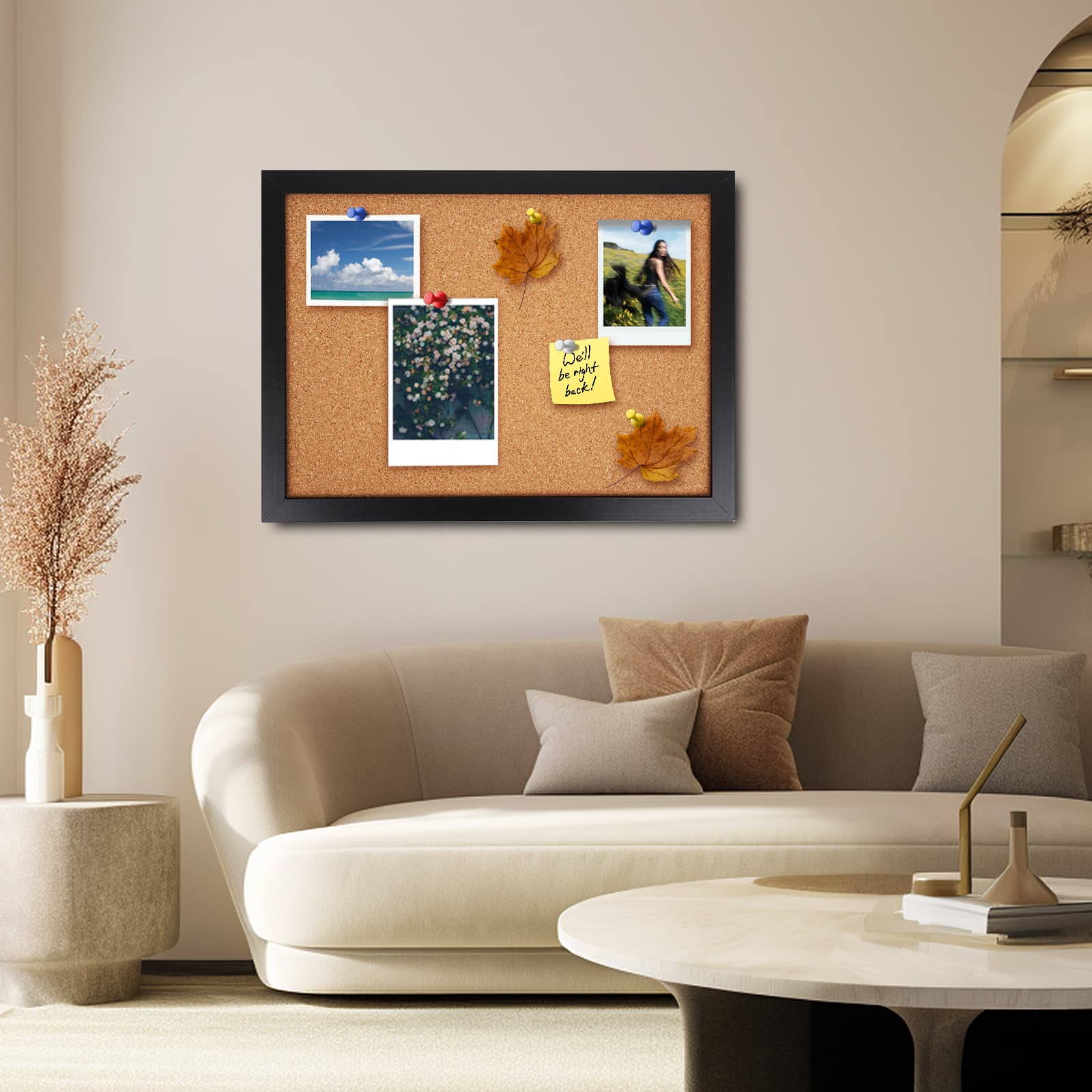ReignSword Cork Bulletin Board, 15.7 X 11.8 Inches Poster Board, Wall Mounted Cork Board for Office and Home (Pins, screw eyes, gaskets, Screws) - 4
